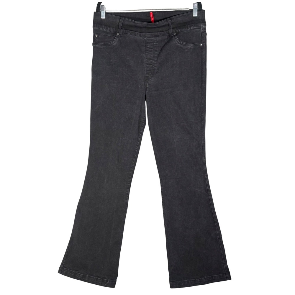 SPANX Flare Jeans Womens 1X Tall Black Stretch Denim Bootcut Pants Pull On